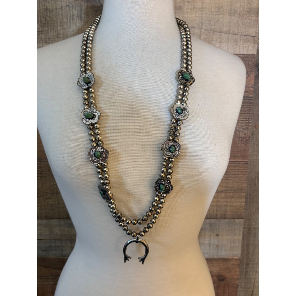 West & Co. Double Strand Naja Pendant Necklace Silver Tone Faux Turquoise Floral